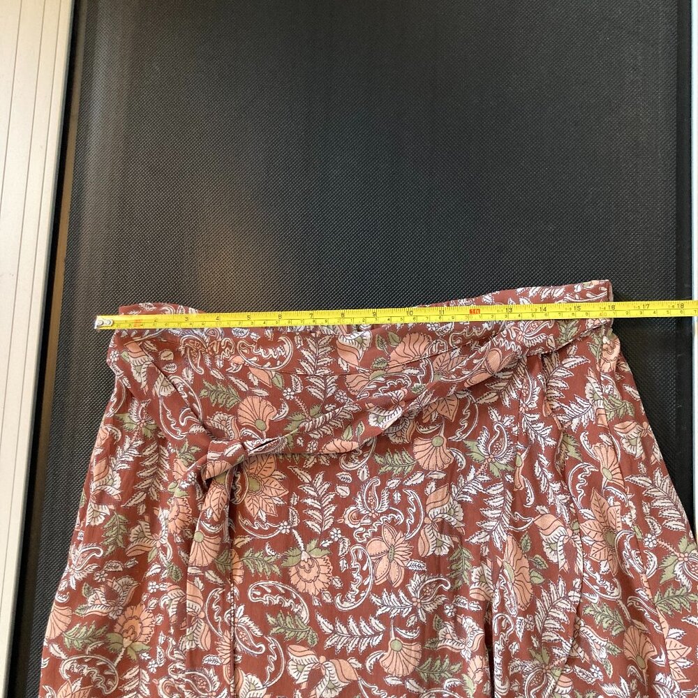 Anthropologie Luca Mini Faux Wrap Skirt w/ Tie Brown Floral Print Size M - Picture 11 of 15